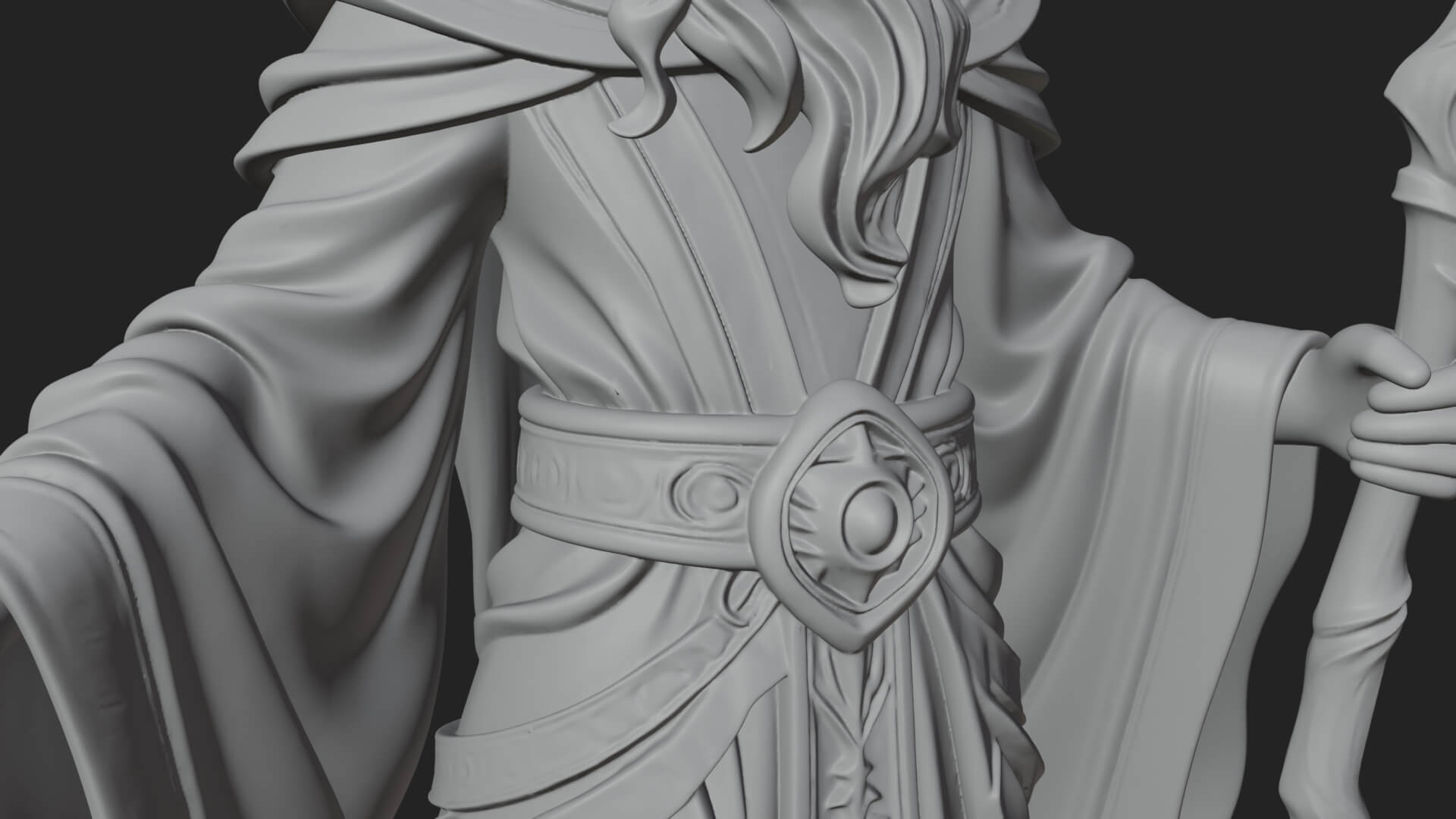 Hooded Wizard with Staff Statue Design 11 3D Print Model 3D Model