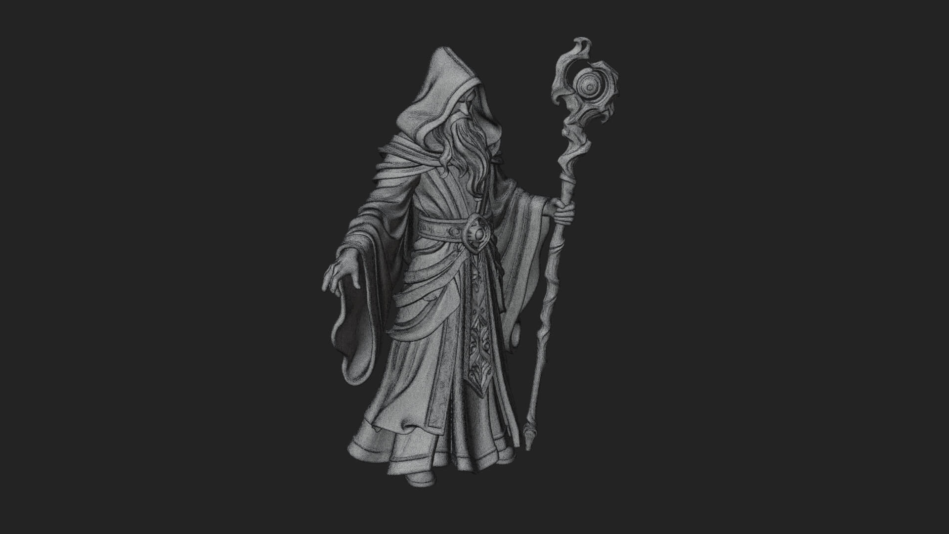 Hooded Wizard with Staff Statue Design 11 3D Print Model 3D Model