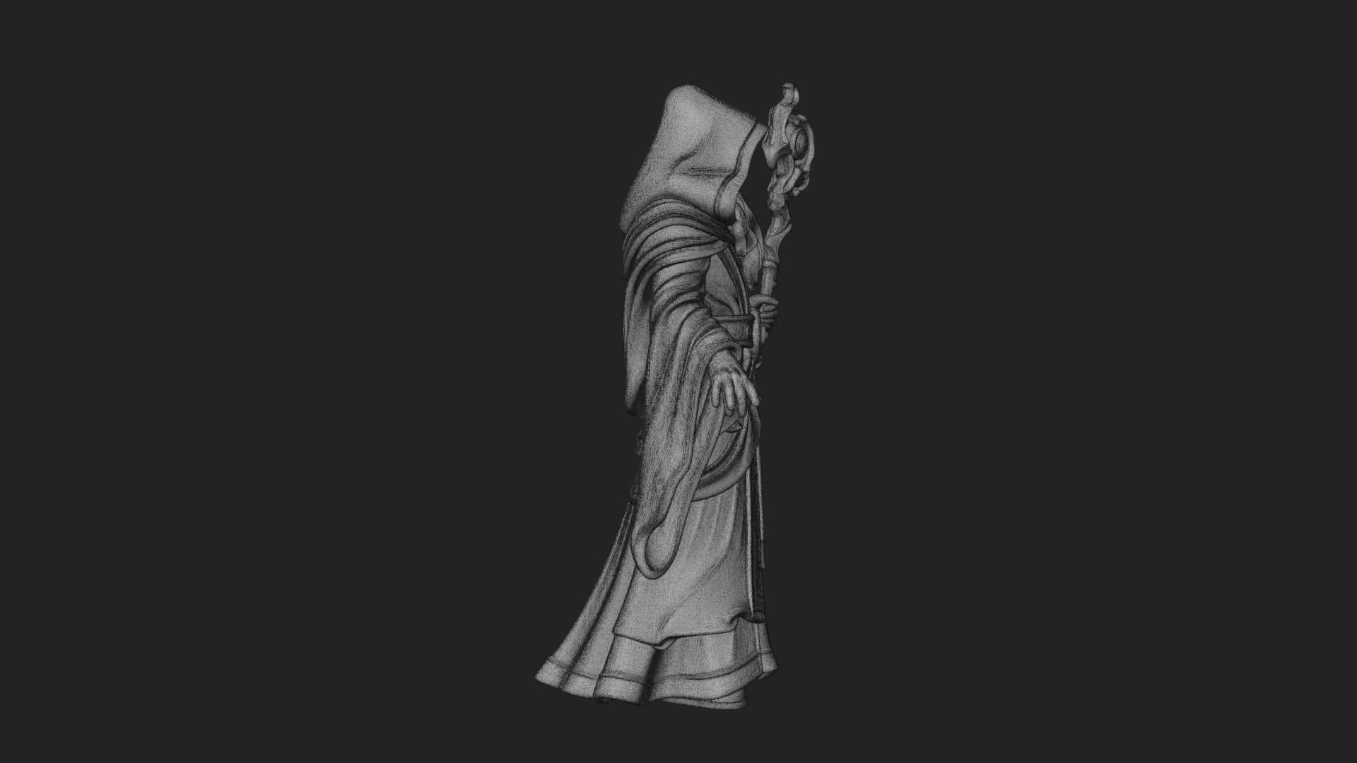Hooded Wizard with Staff Statue Design 11 3D Print Model 3D Model