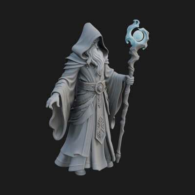 Hooded Wizard with Staff Statue Design 11 3D Print Model