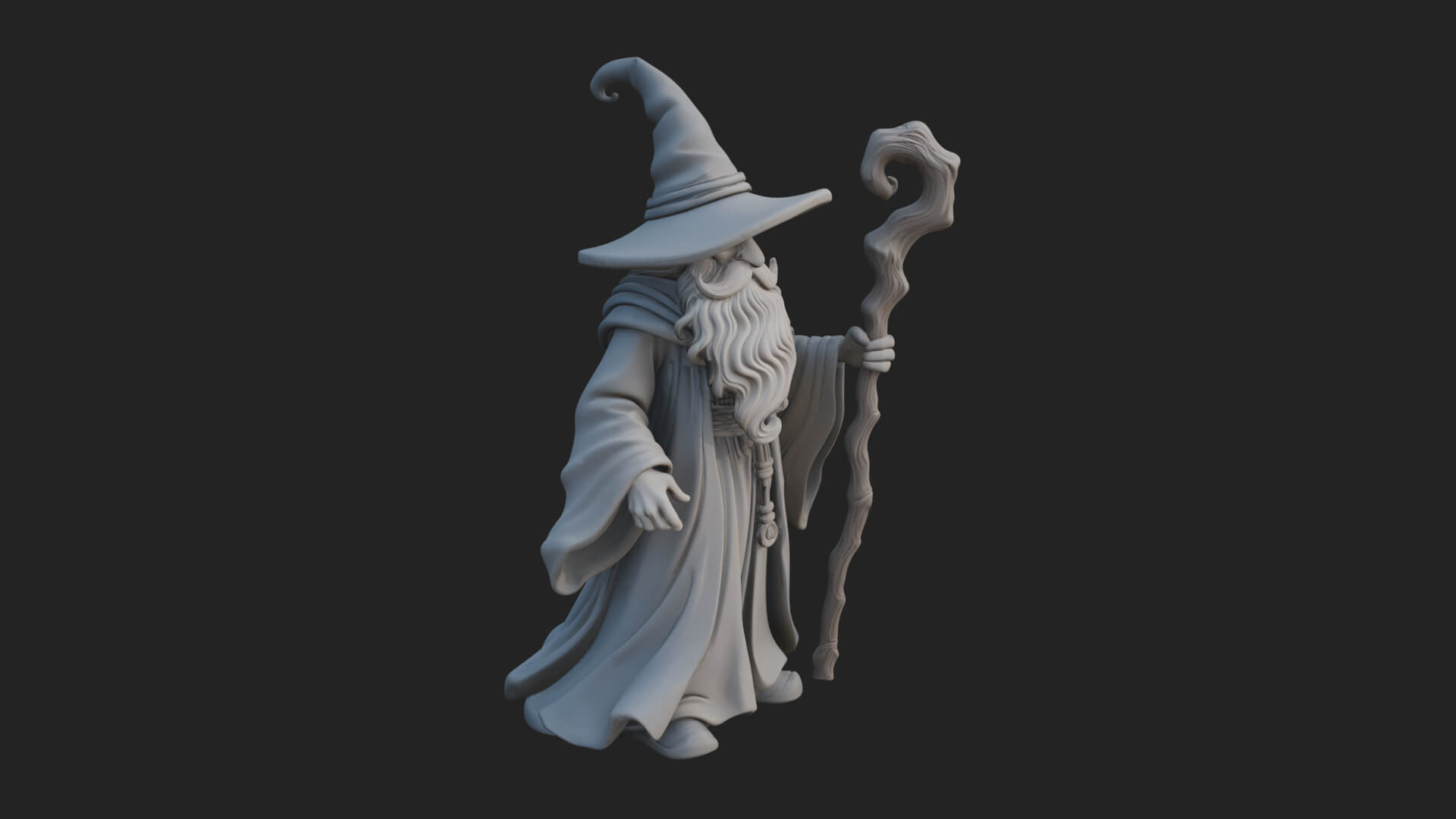 Hooded Wizard with Staff Statue Design 12 3D Print Model 3D Model