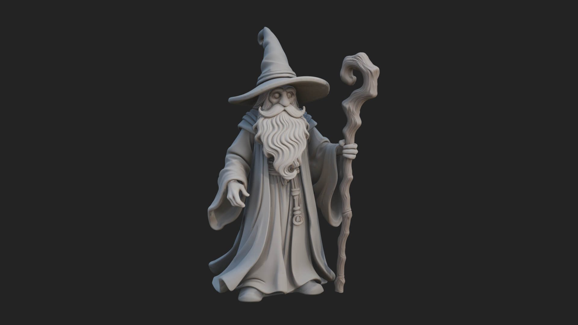Hooded Wizard with Staff Statue Design 12 3D Print Model 3D Model