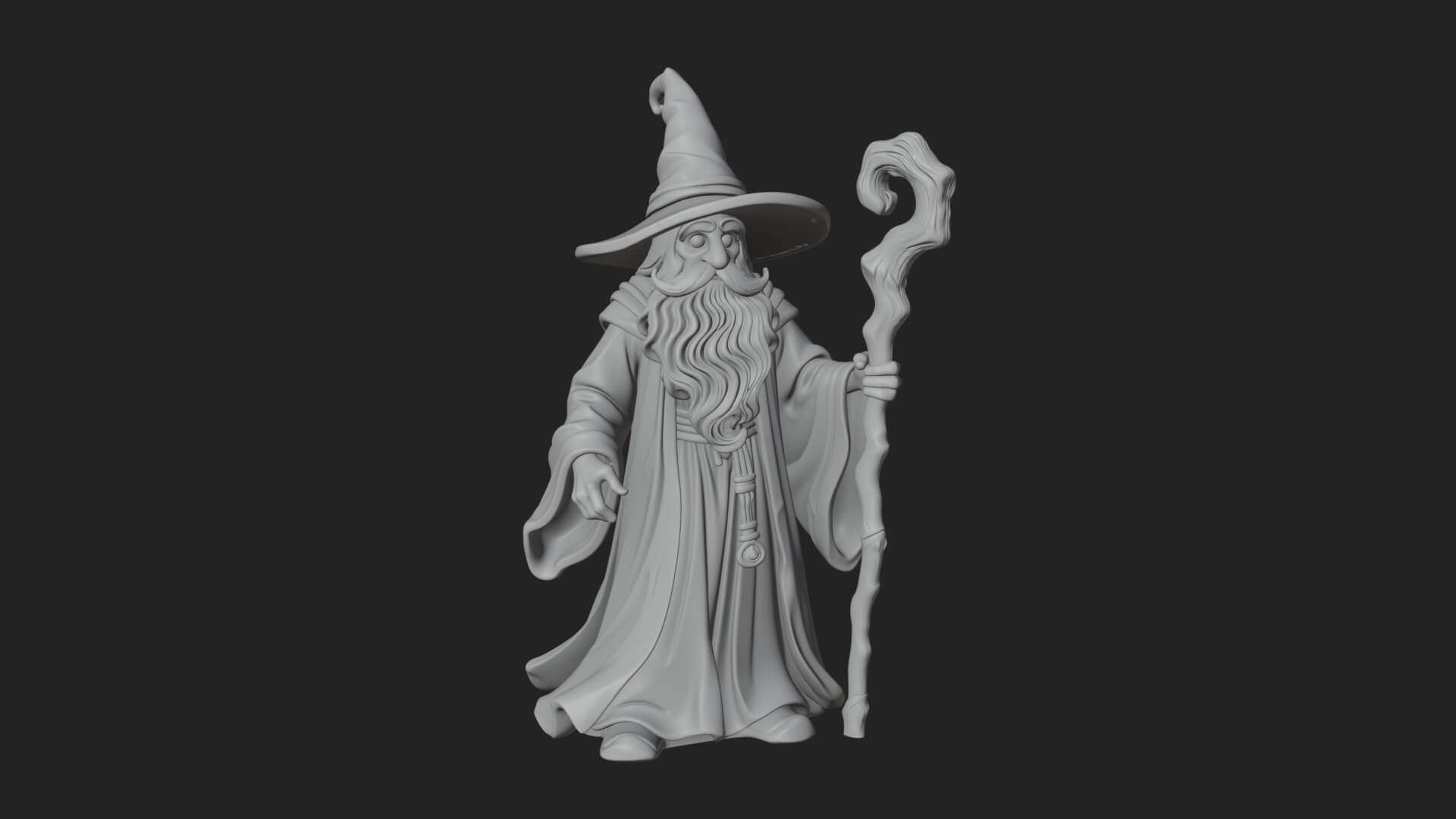 Hooded Wizard with Staff Statue Design 12 3D Print Model 3D Model