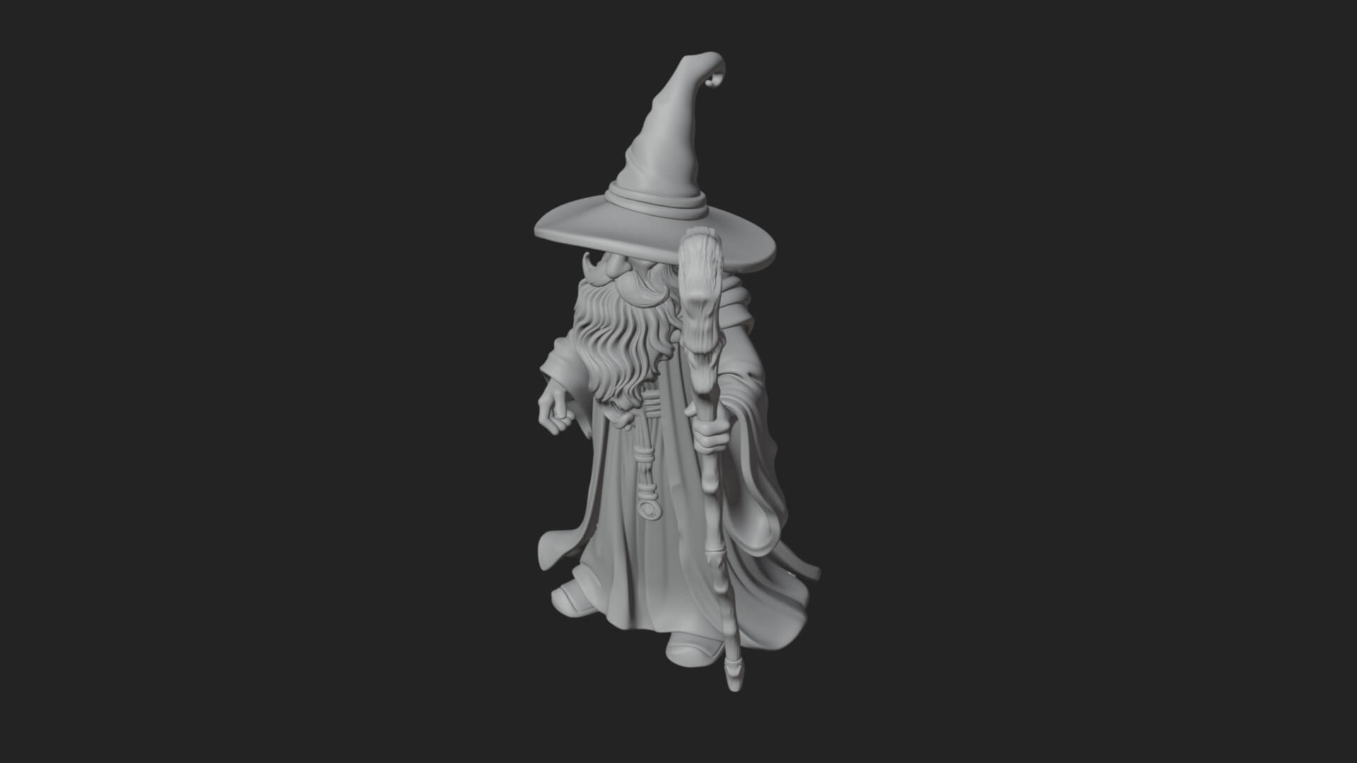 Hooded Wizard with Staff Statue Design 12 3D Print Model 3D Model
