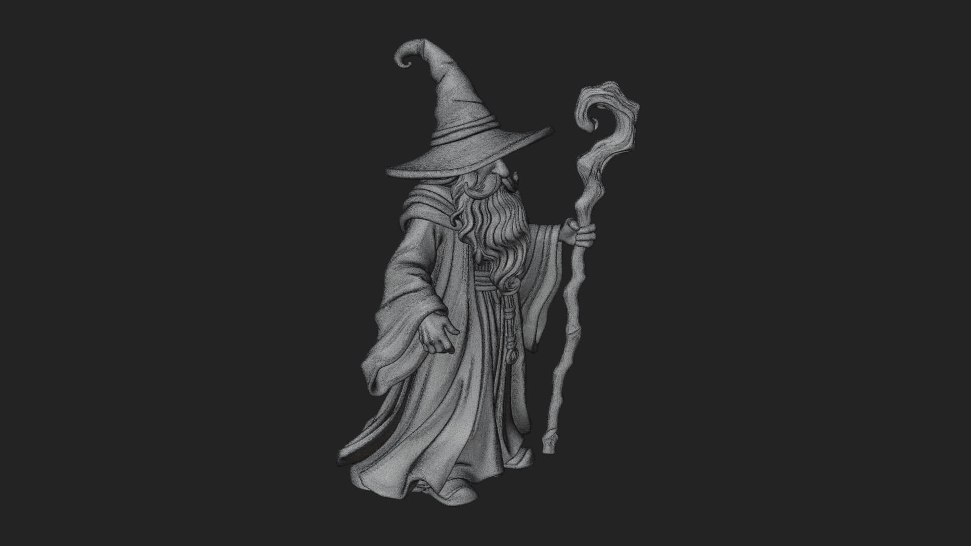 Hooded Wizard with Staff Statue Design 12 3D Print Model 3D Model