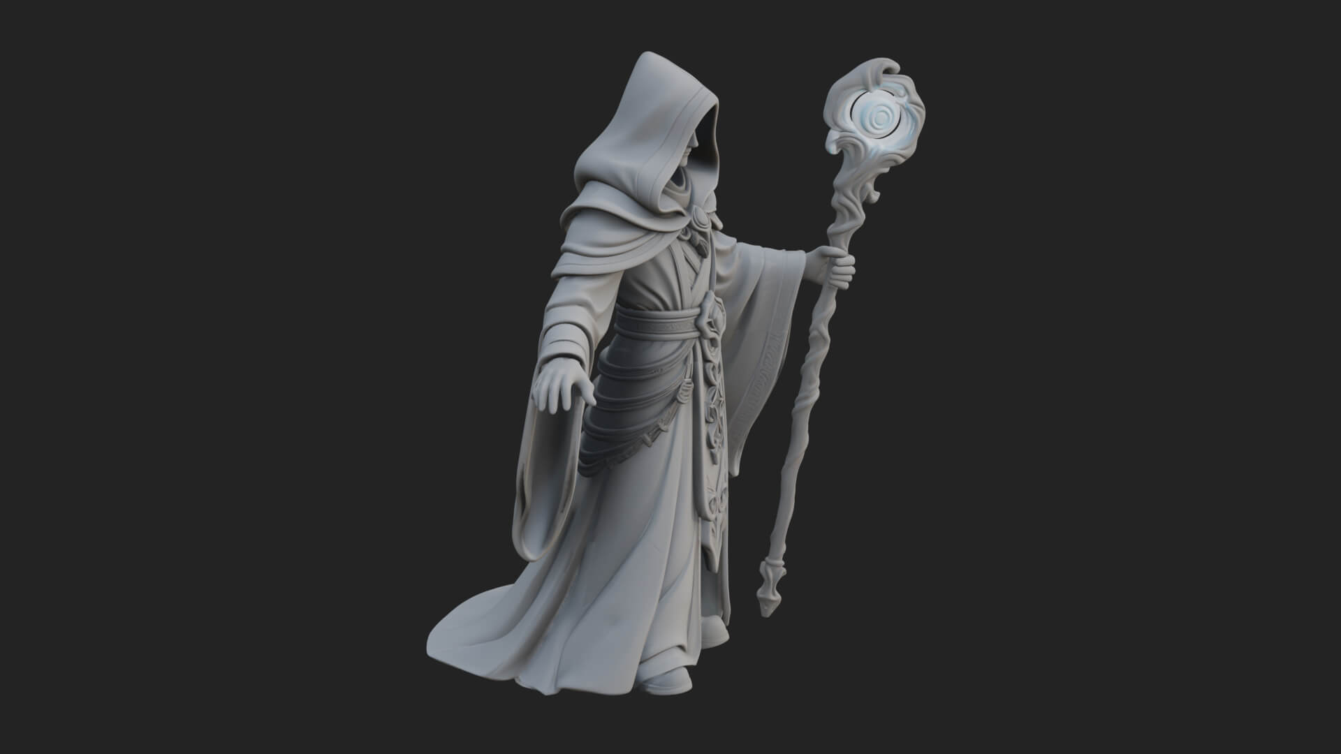 Hooded Wizard with Staff Statue Design 13 3D Print Model 3D Model