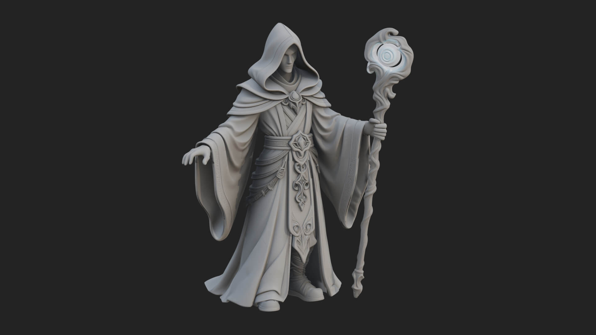 Hooded Wizard with Staff Statue Design 13 3D Print Model 3D Model