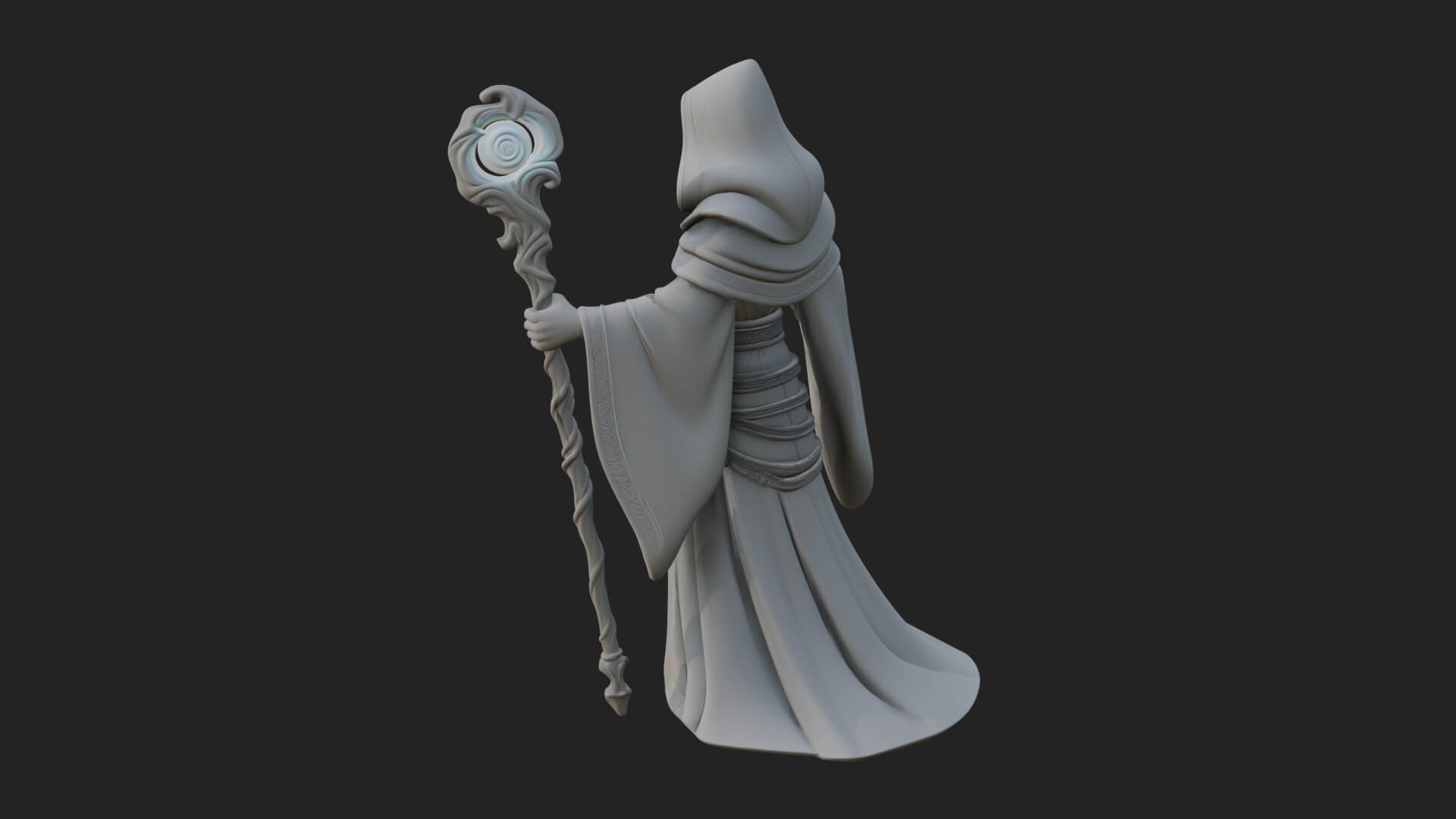 Hooded Wizard with Staff Statue Design 13 3D Print Model 3D Model