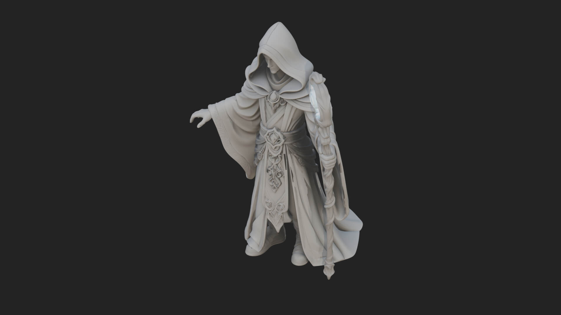 Hooded Wizard with Staff Statue Design 13 3D Print Model 3D Model