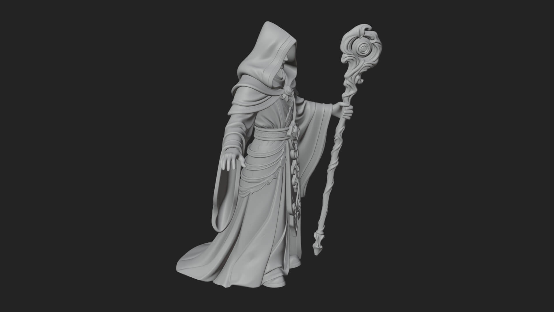 Hooded Wizard with Staff Statue Design 13 3D Print Model 3D Model
