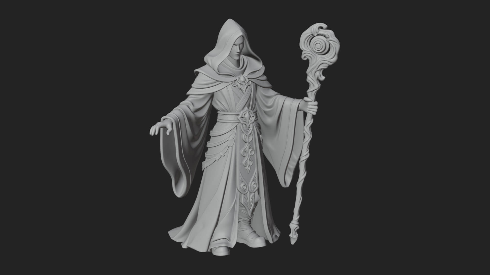 Hooded Wizard with Staff Statue Design 13 3D Print Model 3D Model