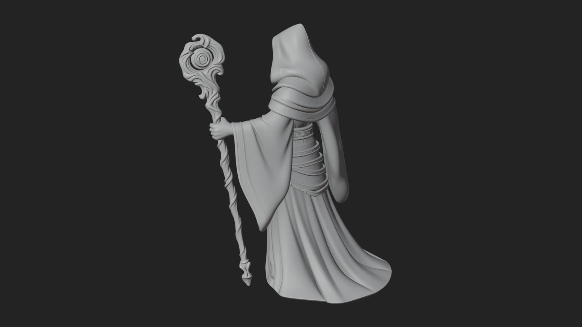 Hooded Wizard with Staff Statue Design 13 3D Print Model 3D Model