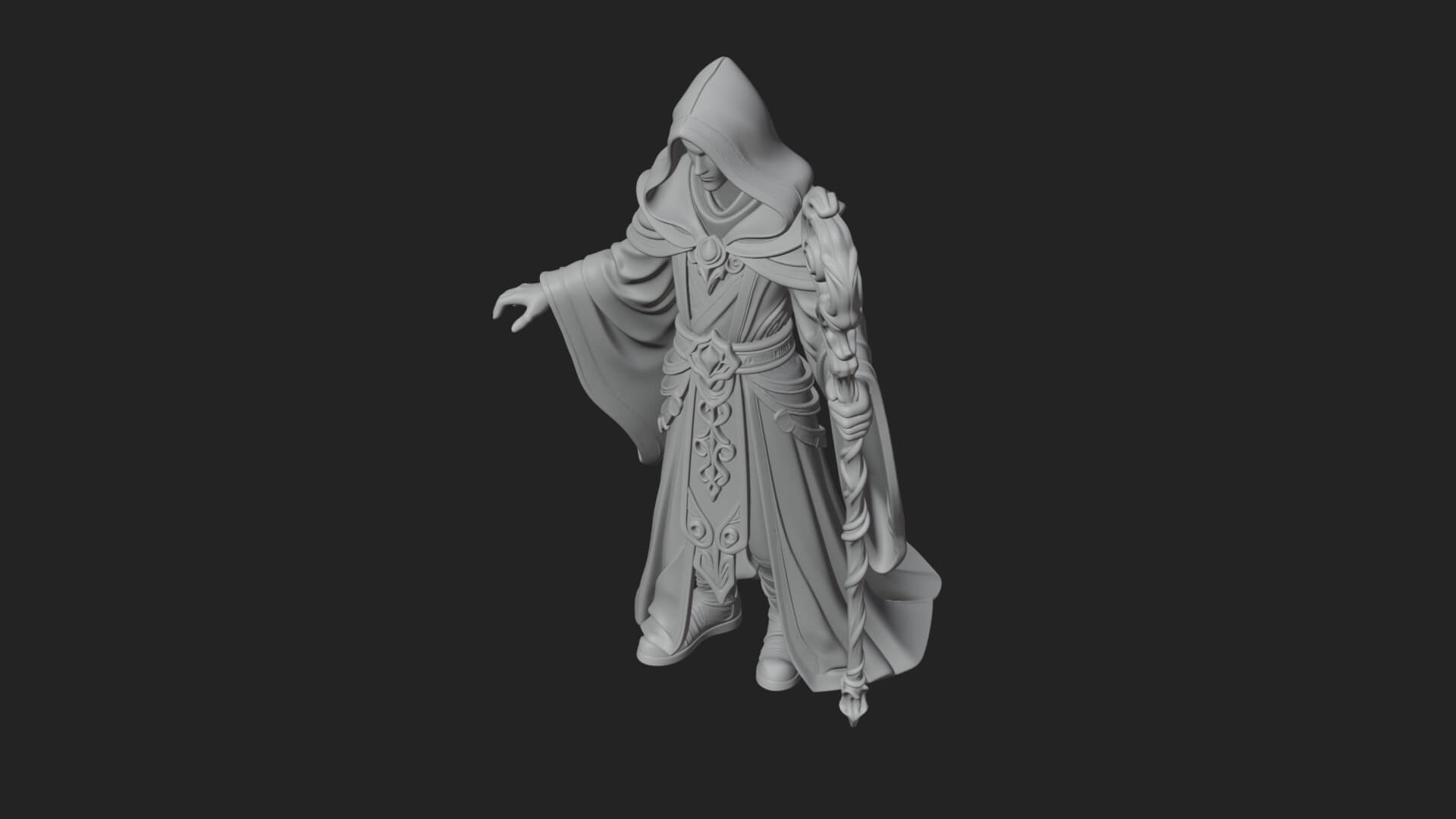 Hooded Wizard with Staff Statue Design 13 3D Print Model 3D Model