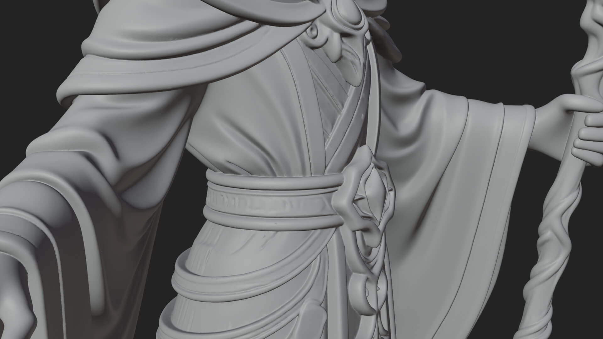 Hooded Wizard with Staff Statue Design 13 3D Print Model 3D Model