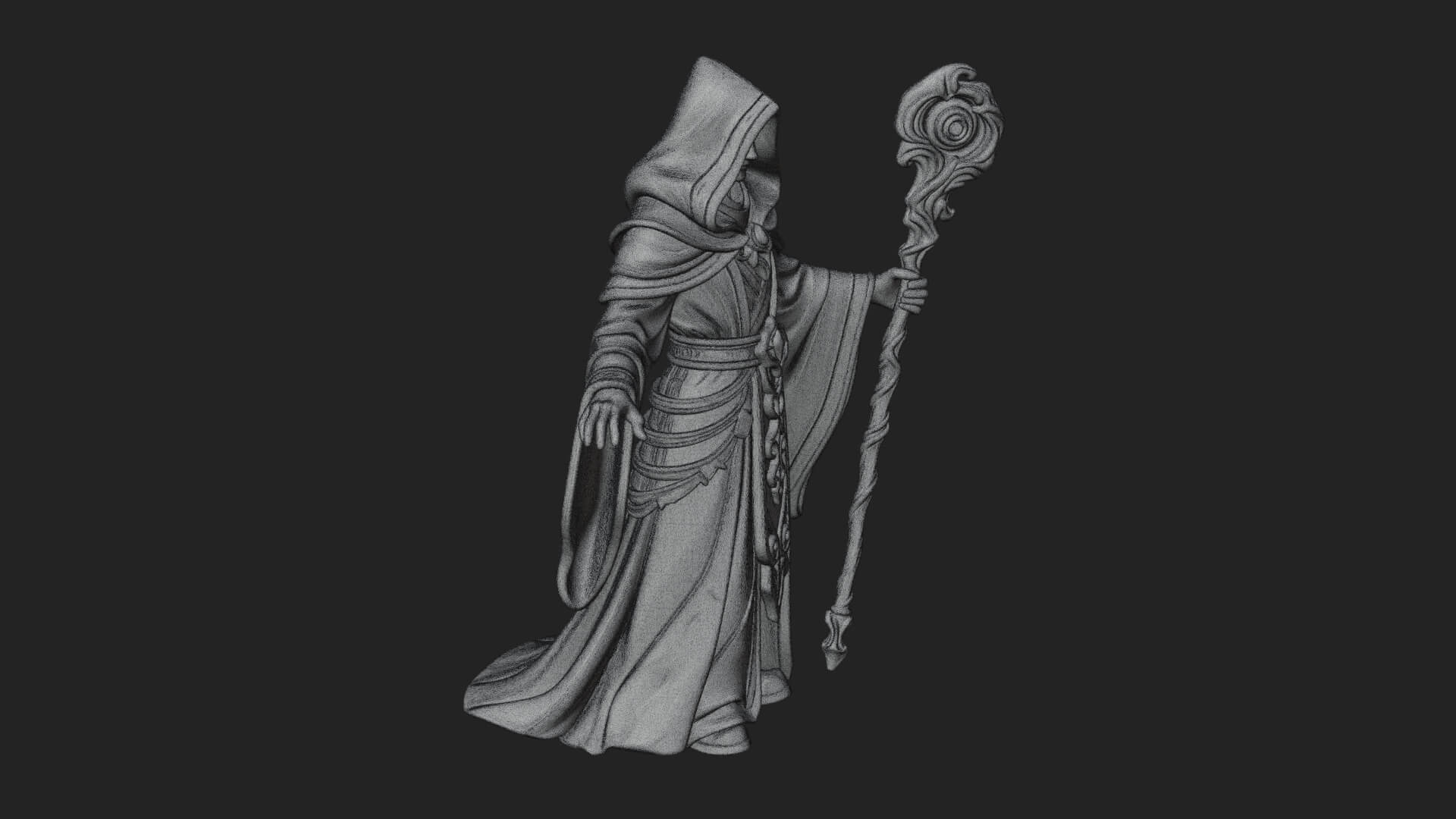 Hooded Wizard with Staff Statue Design 13 3D Print Model 3D Model