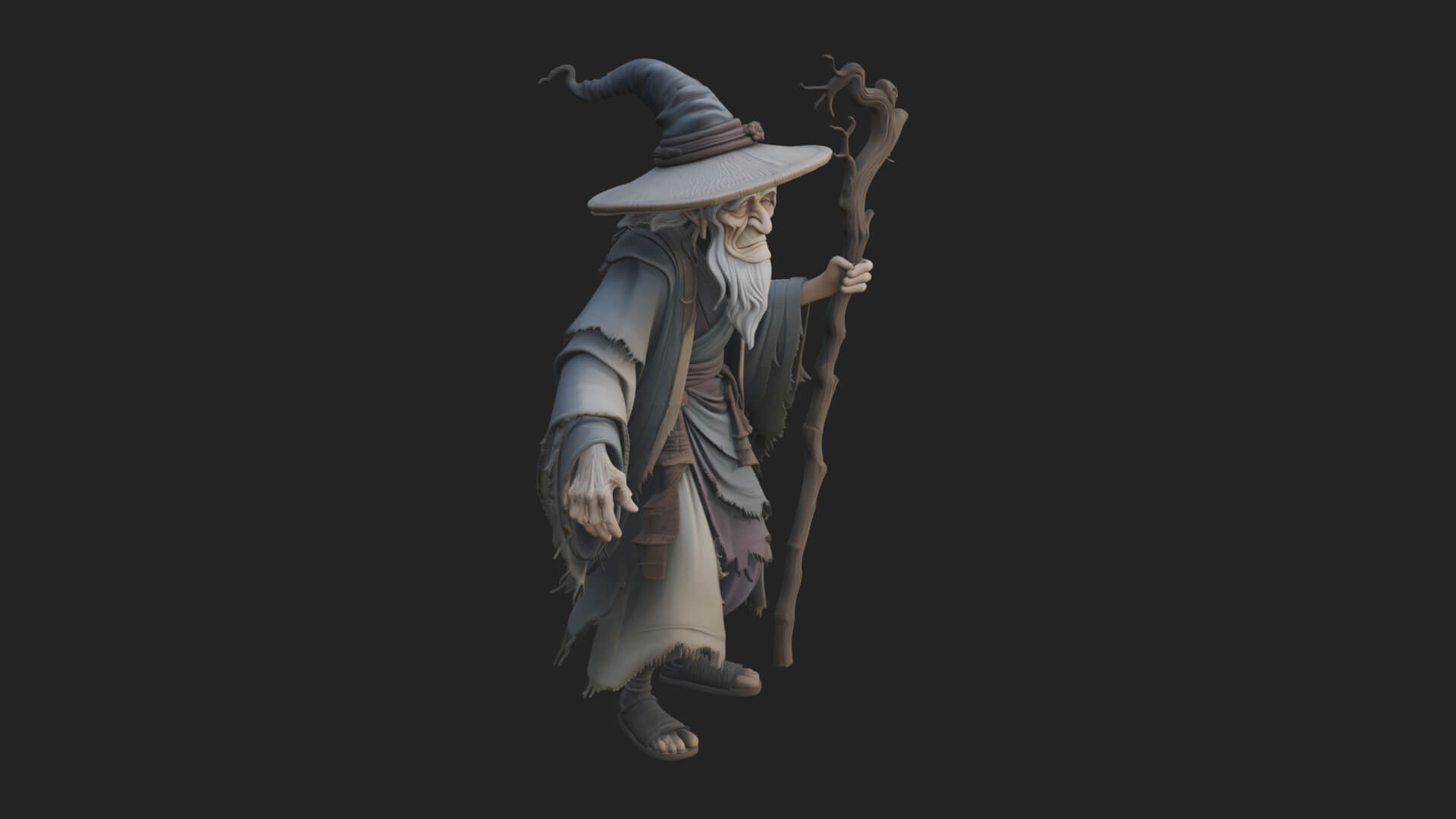 Hooded Wizard with Staff Statue Design 14 3D Print Model 3D Model