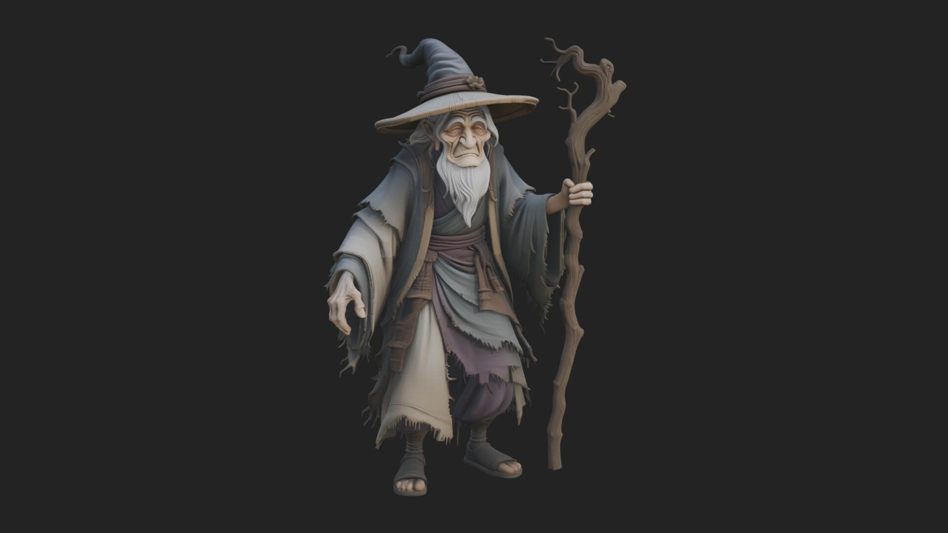 Hooded Wizard with Staff Statue Design 14 3D Print Model 3D Model