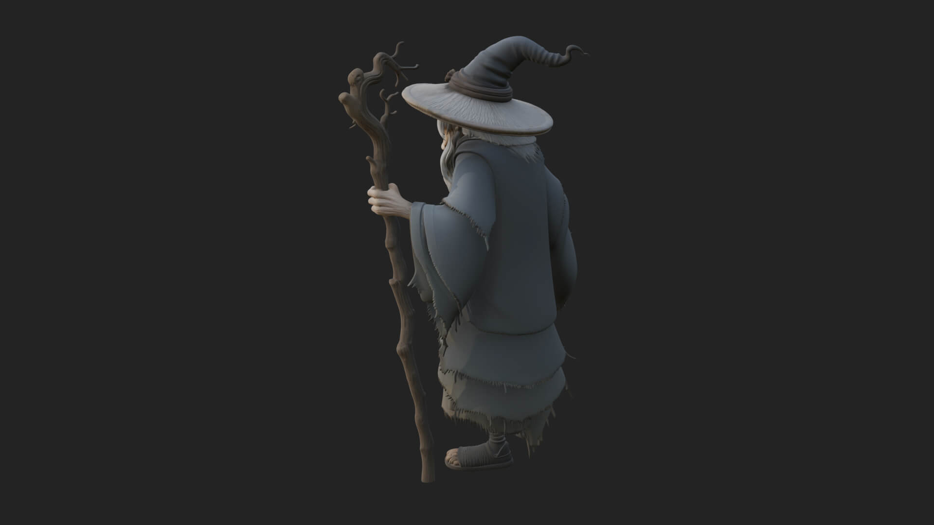 Hooded Wizard with Staff Statue Design 14 3D Print Model 3D Model