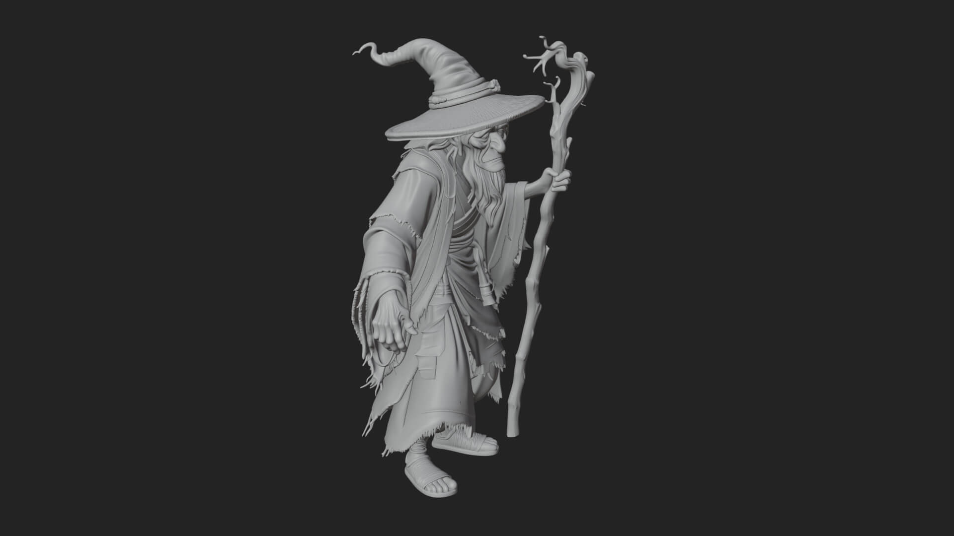 Hooded Wizard with Staff Statue Design 14 3D Print Model 3D Model