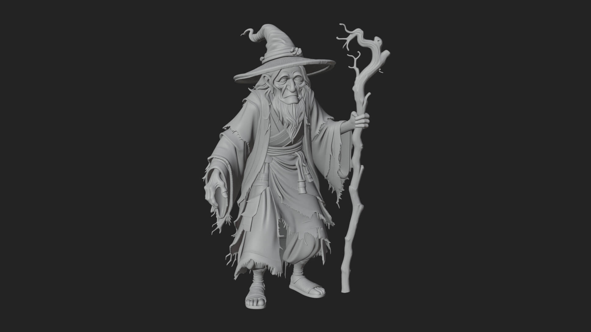 Hooded Wizard with Staff Statue Design 14 3D Print Model 3D Model