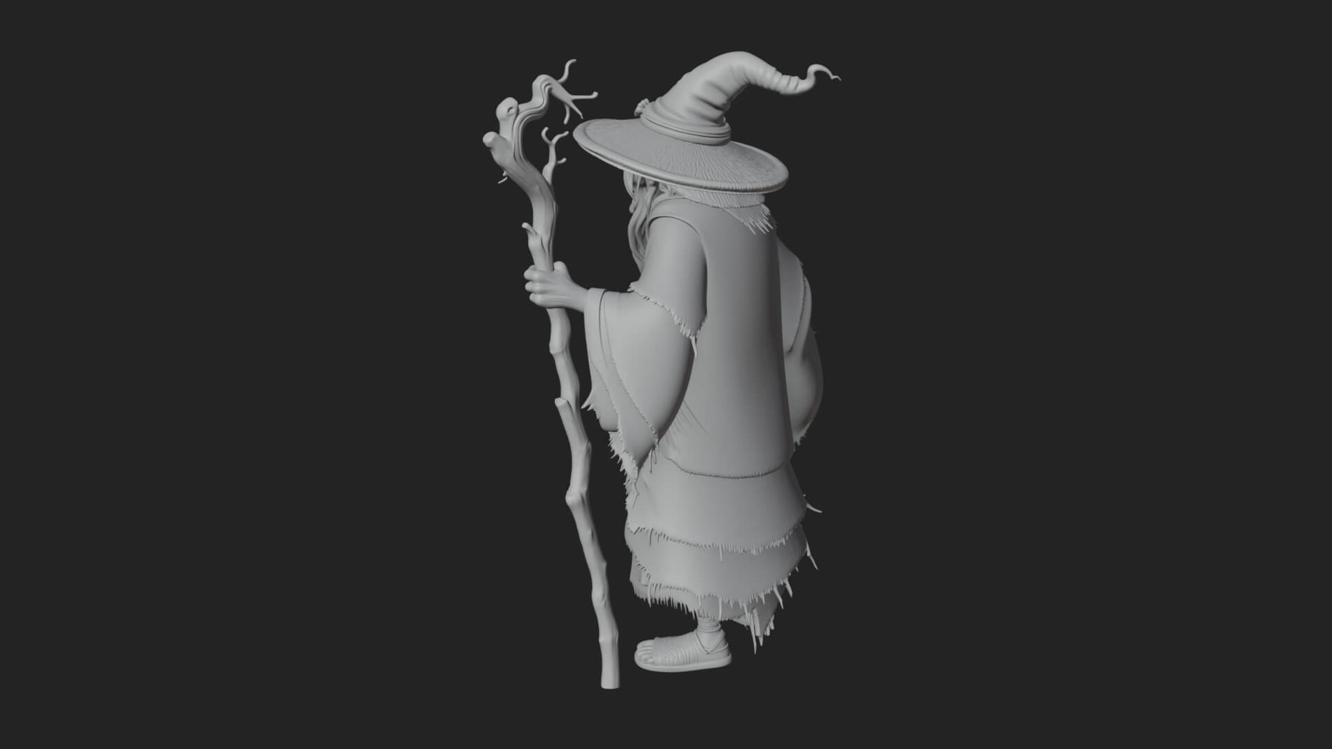 Hooded Wizard with Staff Statue Design 14 3D Print Model 3D Model