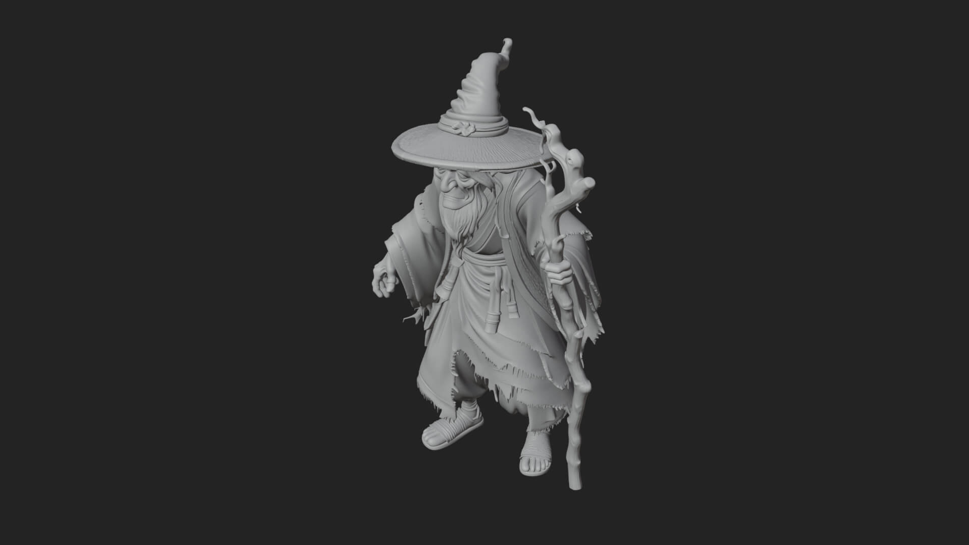 Hooded Wizard with Staff Statue Design 14 3D Print Model 3D Model