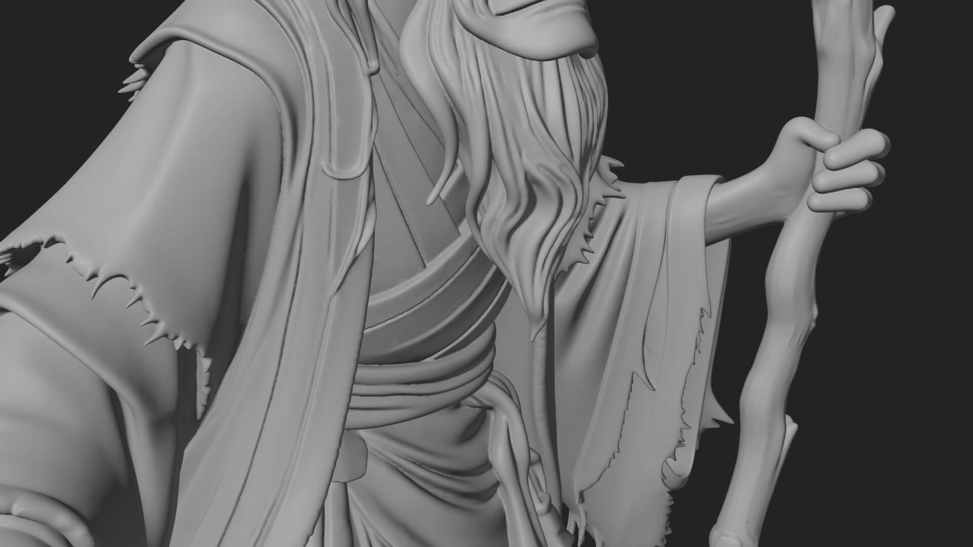 Hooded Wizard with Staff Statue Design 14 3D Print Model 3D Model