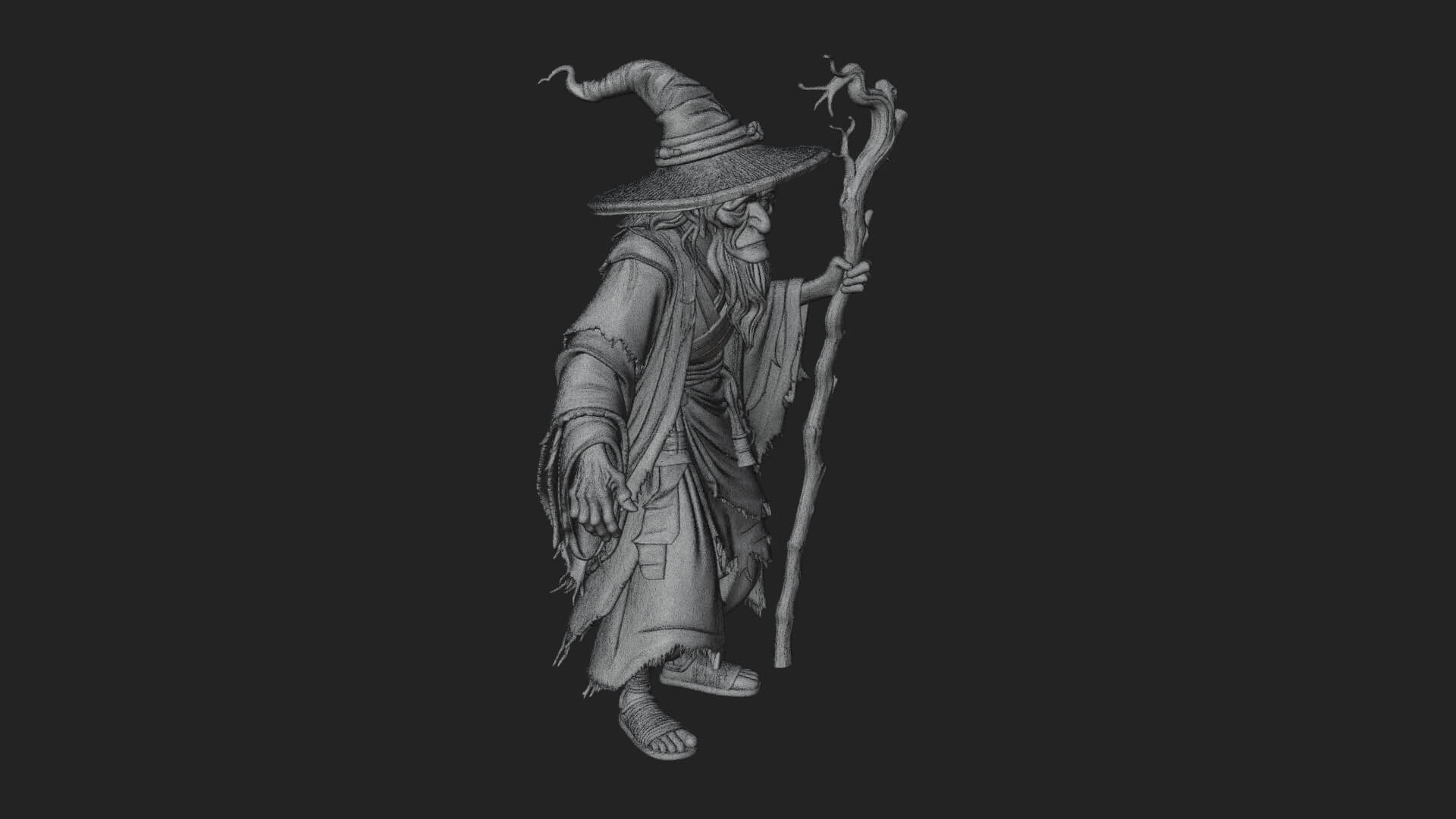 Hooded Wizard with Staff Statue Design 14 3D Print Model 3D Model