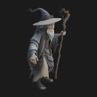 Hooded Wizard with Staff Statue Design 14 3D Print Model