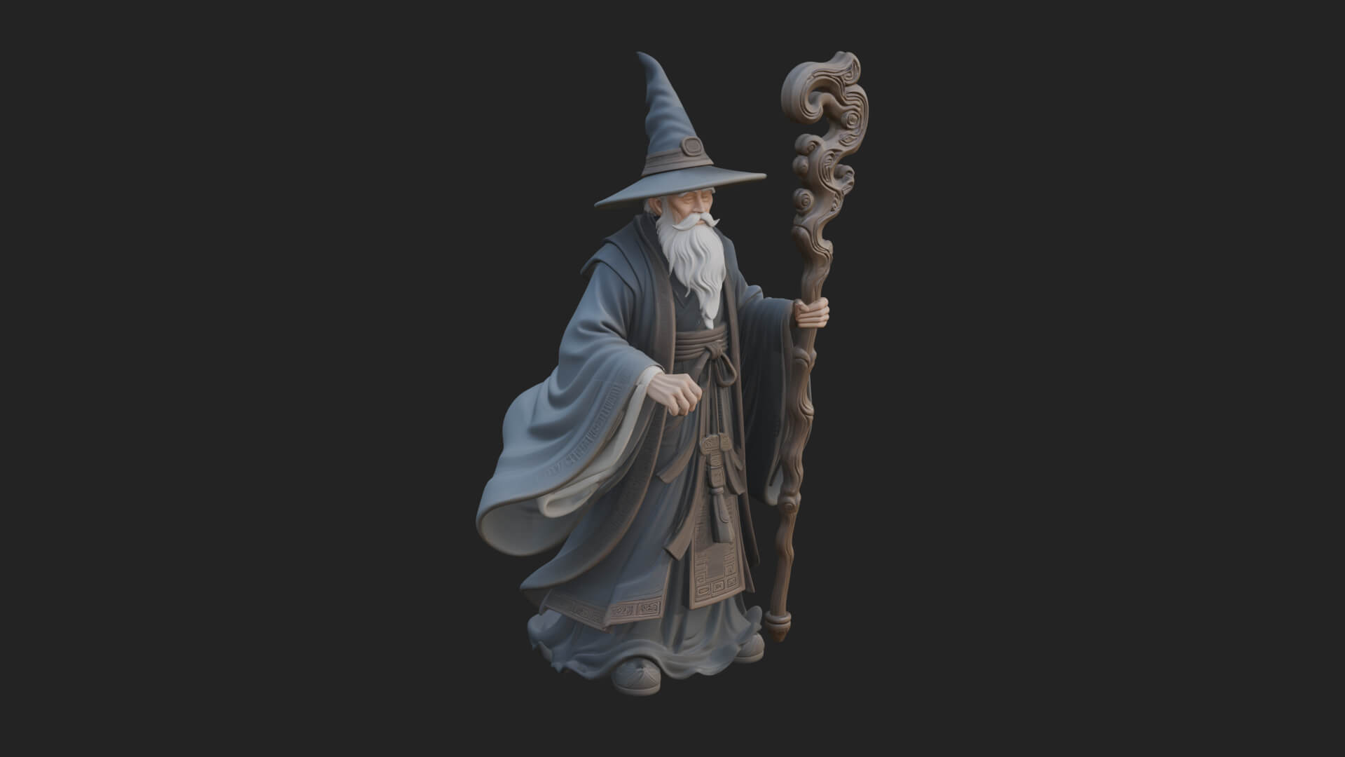 Hooded Wizard with Staff Statue Design 15 3D Print Model 3D Model