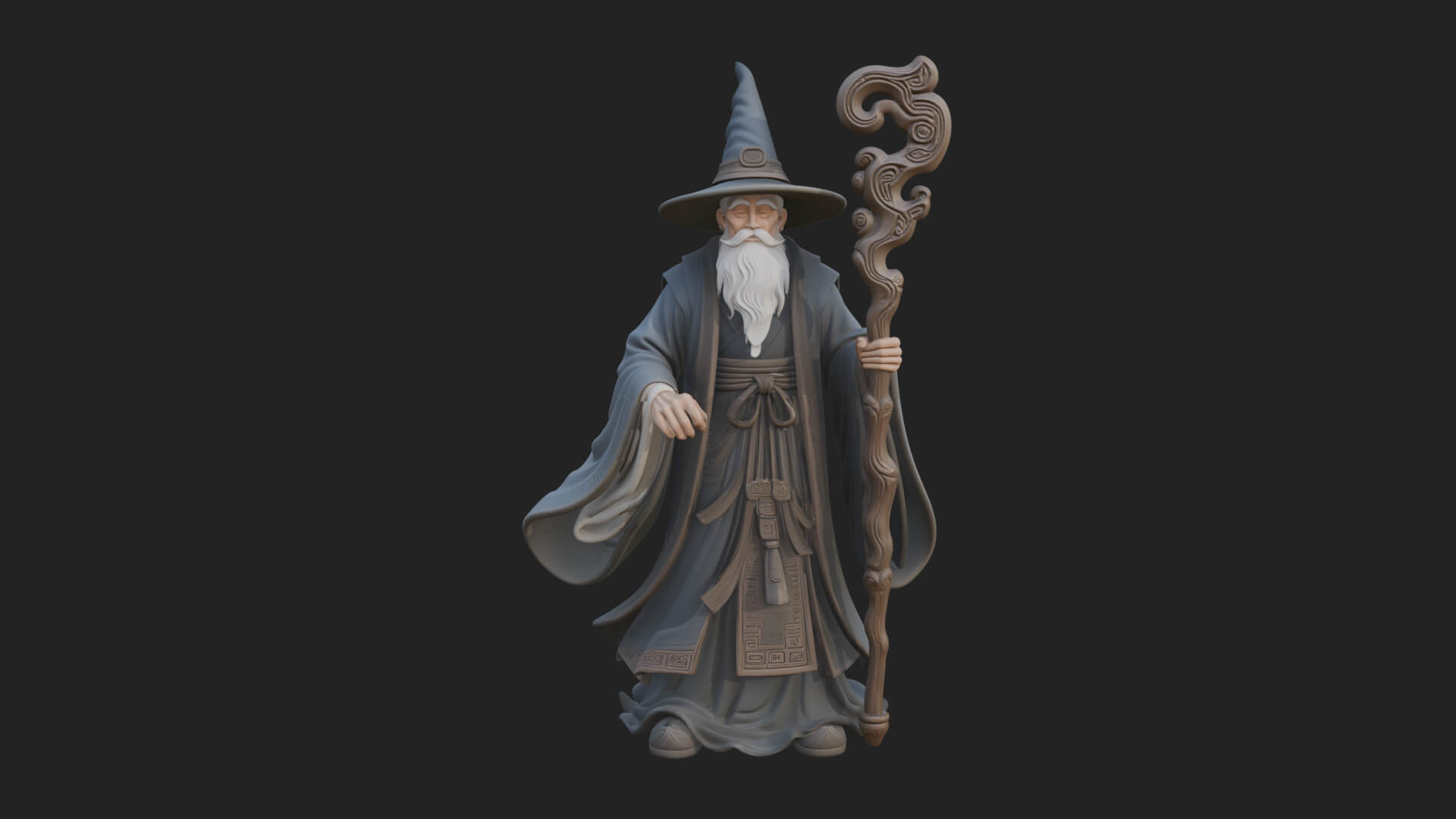 Hooded Wizard with Staff Statue Design 15 3D Print Model 3D Model