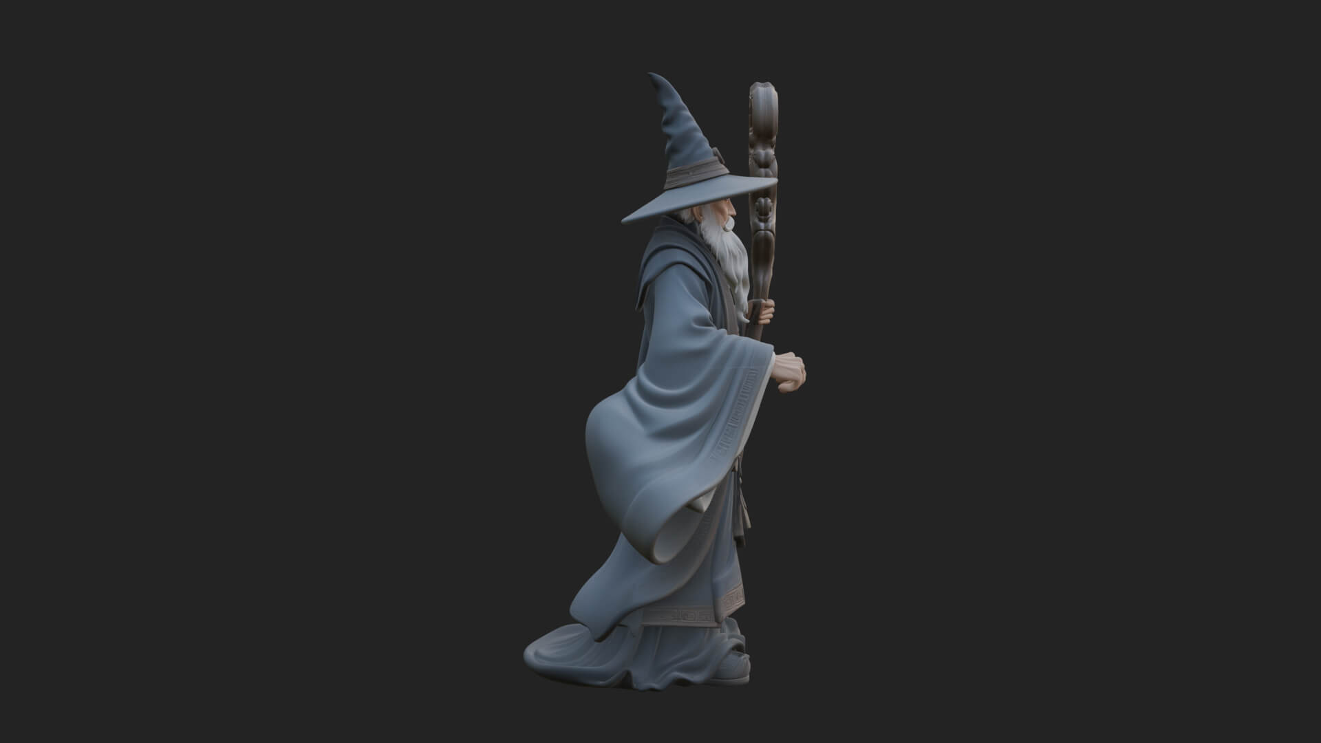 Hooded Wizard with Staff Statue Design 15 3D Print Model 3D Model