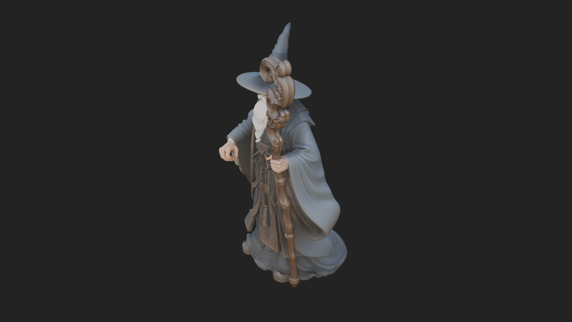 Hooded Wizard with Staff Statue Design 15 3D Print Model 3D Model