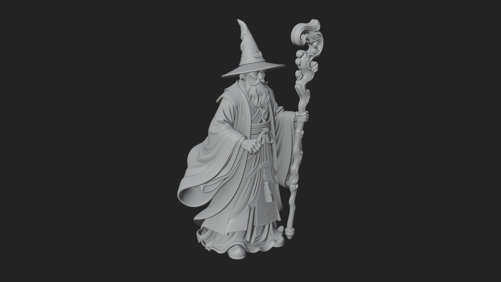 Hooded Wizard with Staff Statue Design 15 3D Print Model 3D Model