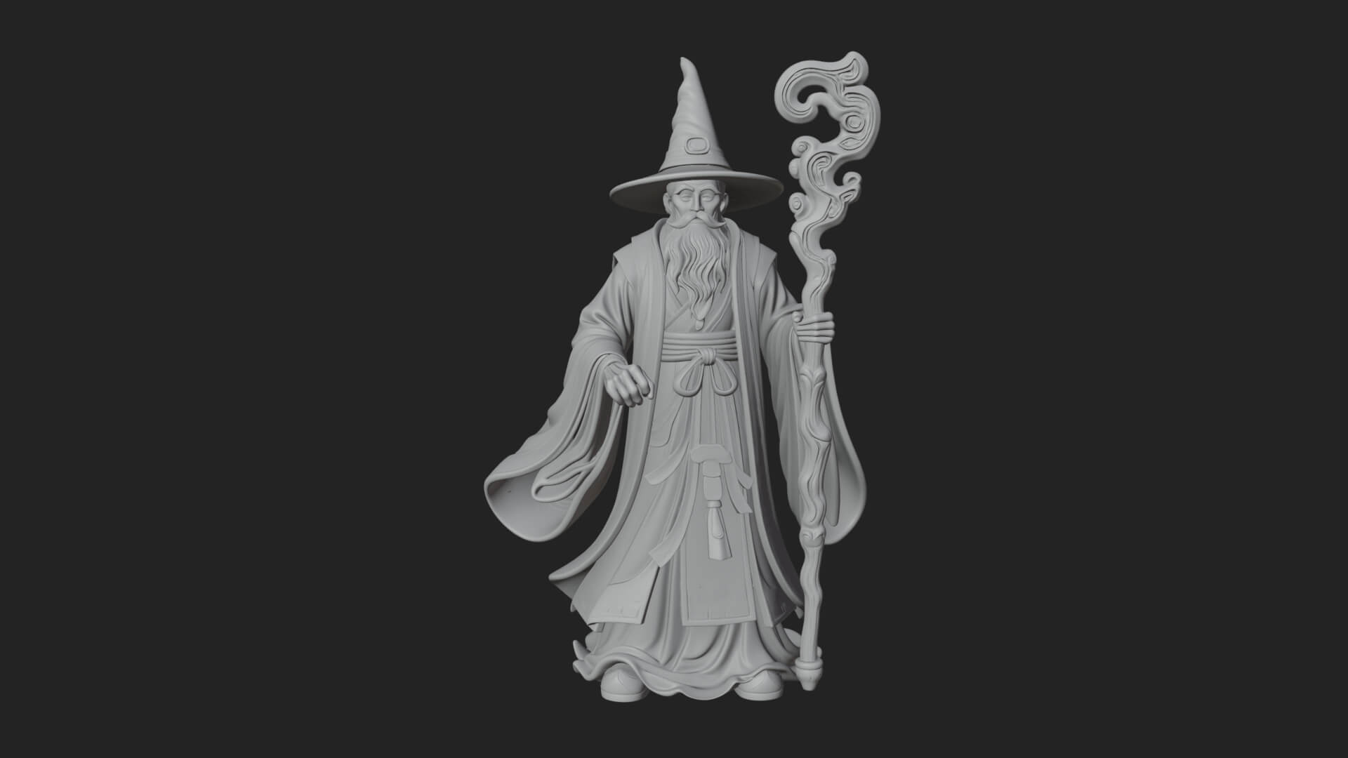 Hooded Wizard with Staff Statue Design 15 3D Print Model 3D Model