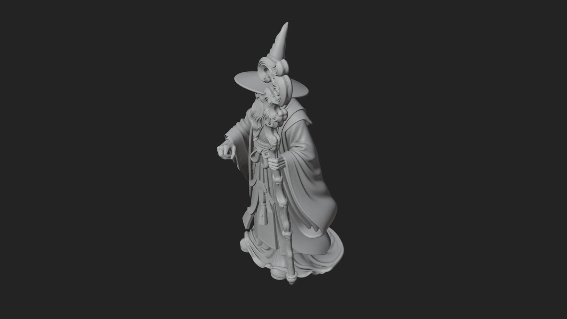 Hooded Wizard with Staff Statue Design 15 3D Print Model 3D Model