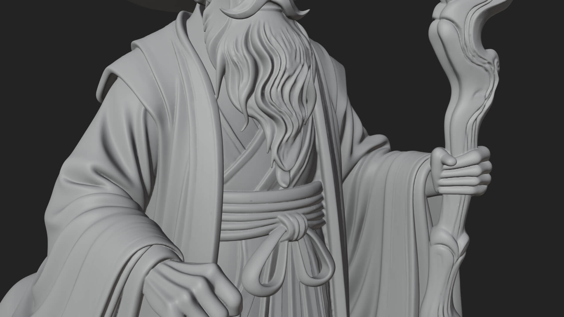 Hooded Wizard with Staff Statue Design 15 3D Print Model 3D Model