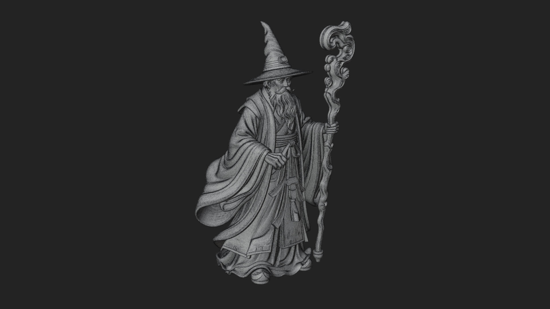 Hooded Wizard with Staff Statue Design 15 3D Print Model 3D Model