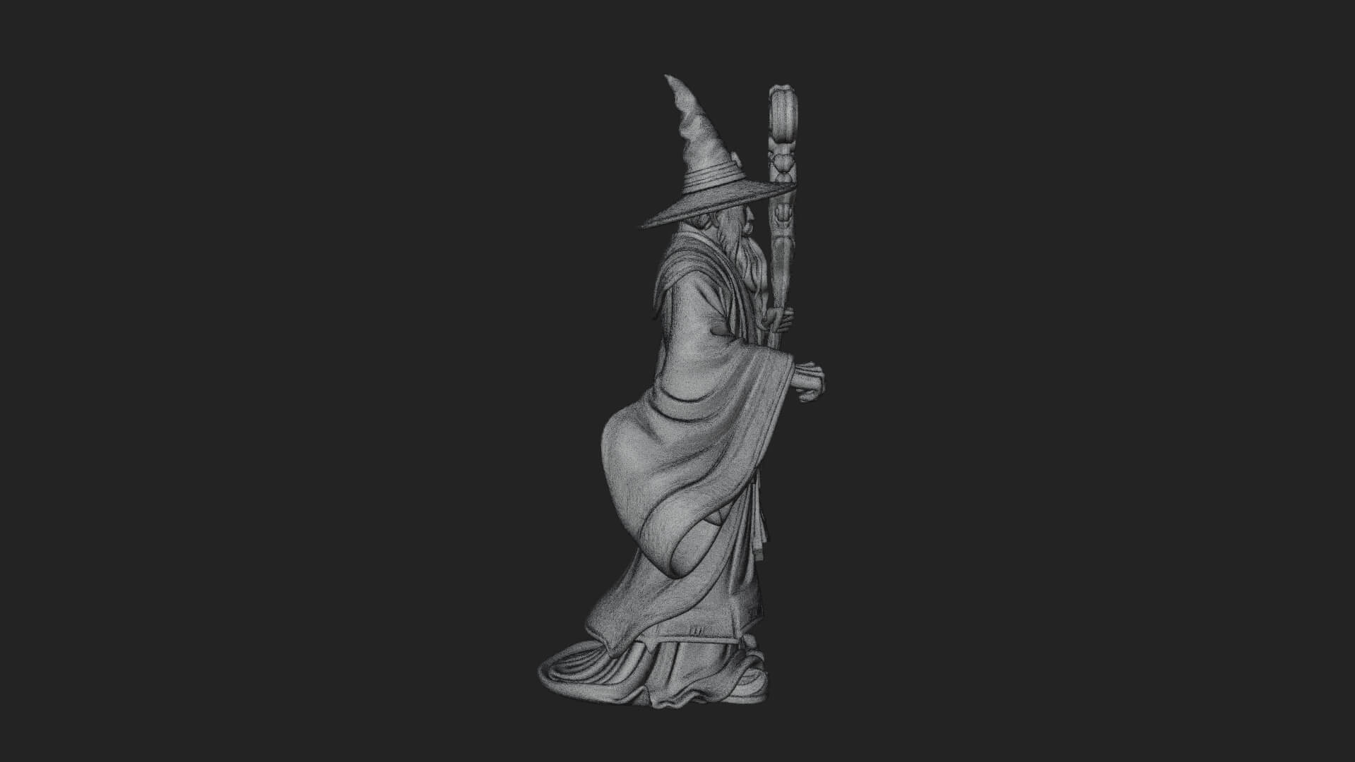 Hooded Wizard with Staff Statue Design 15 3D Print Model 3D Model