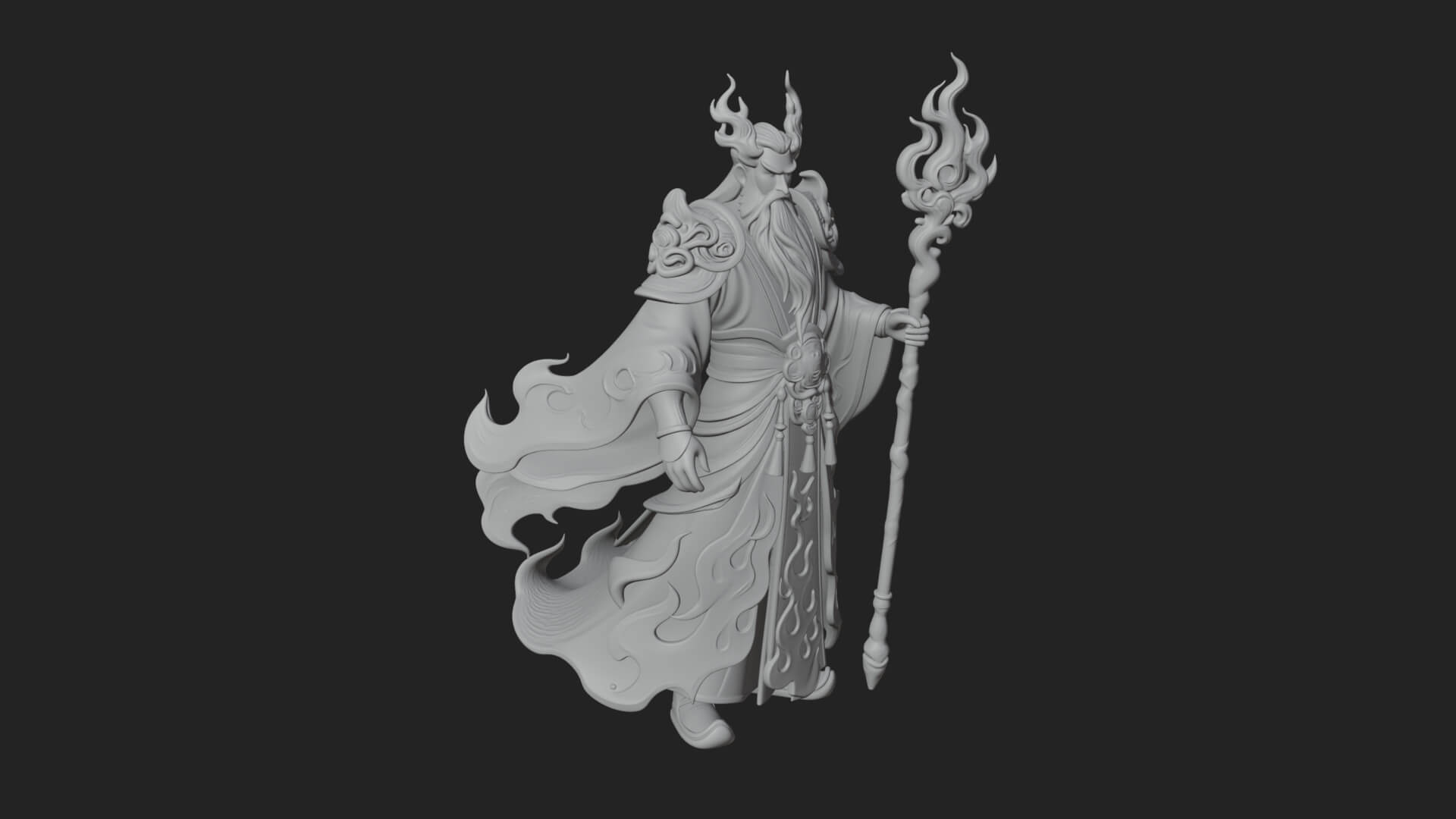 Hooded Wizard with Staff Statue Design 16 3D Print Model 3D Model