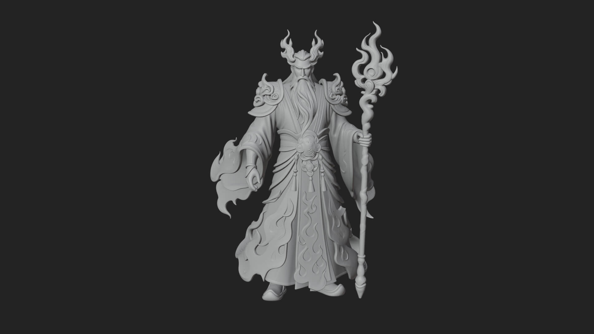 Hooded Wizard with Staff Statue Design 16 3D Print Model 3D Model