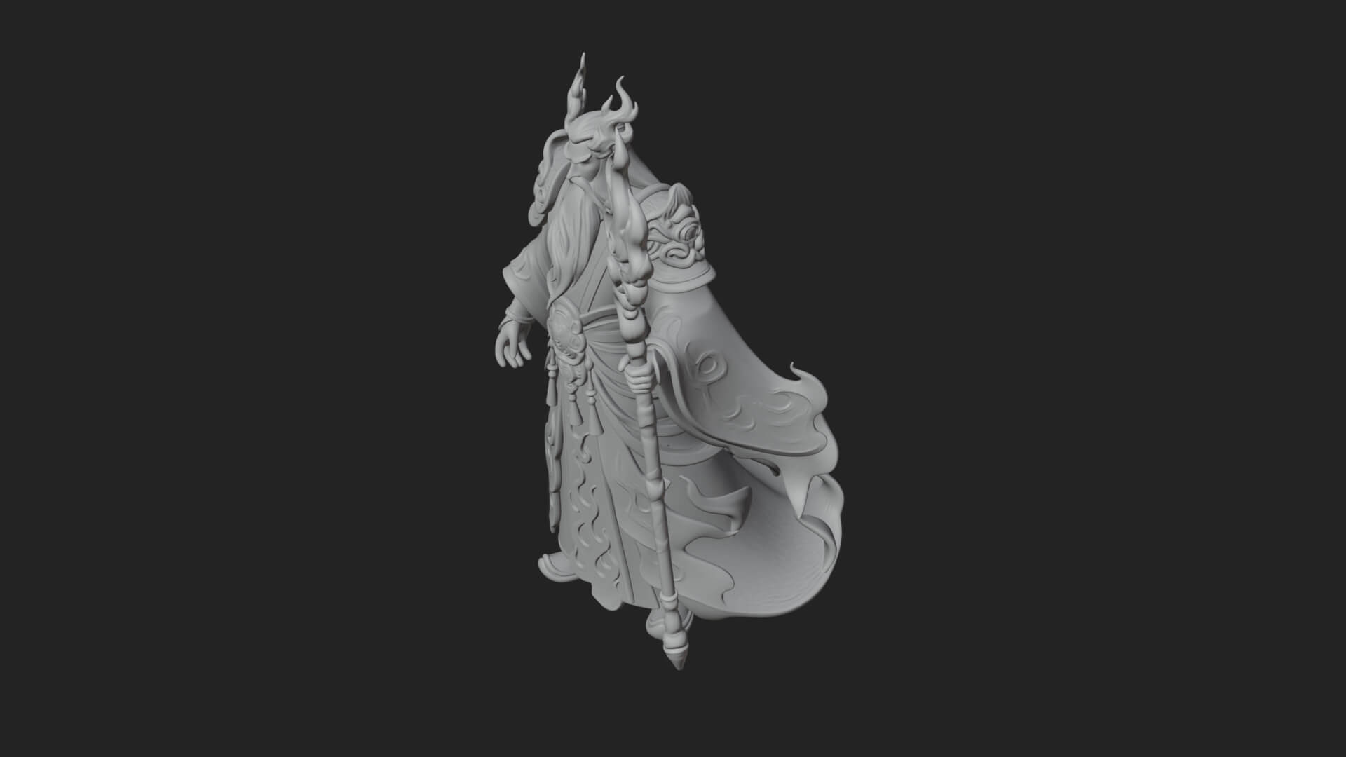 Hooded Wizard with Staff Statue Design 16 3D Print Model 3D Model