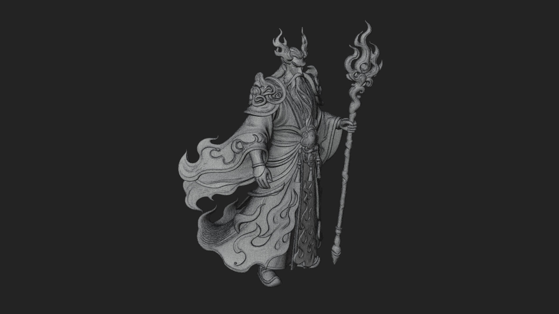 Hooded Wizard with Staff Statue Design 16 3D Print Model 3D Model