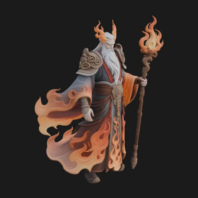 Hooded Wizard with Staff Statue Design 16 3D Print Model
