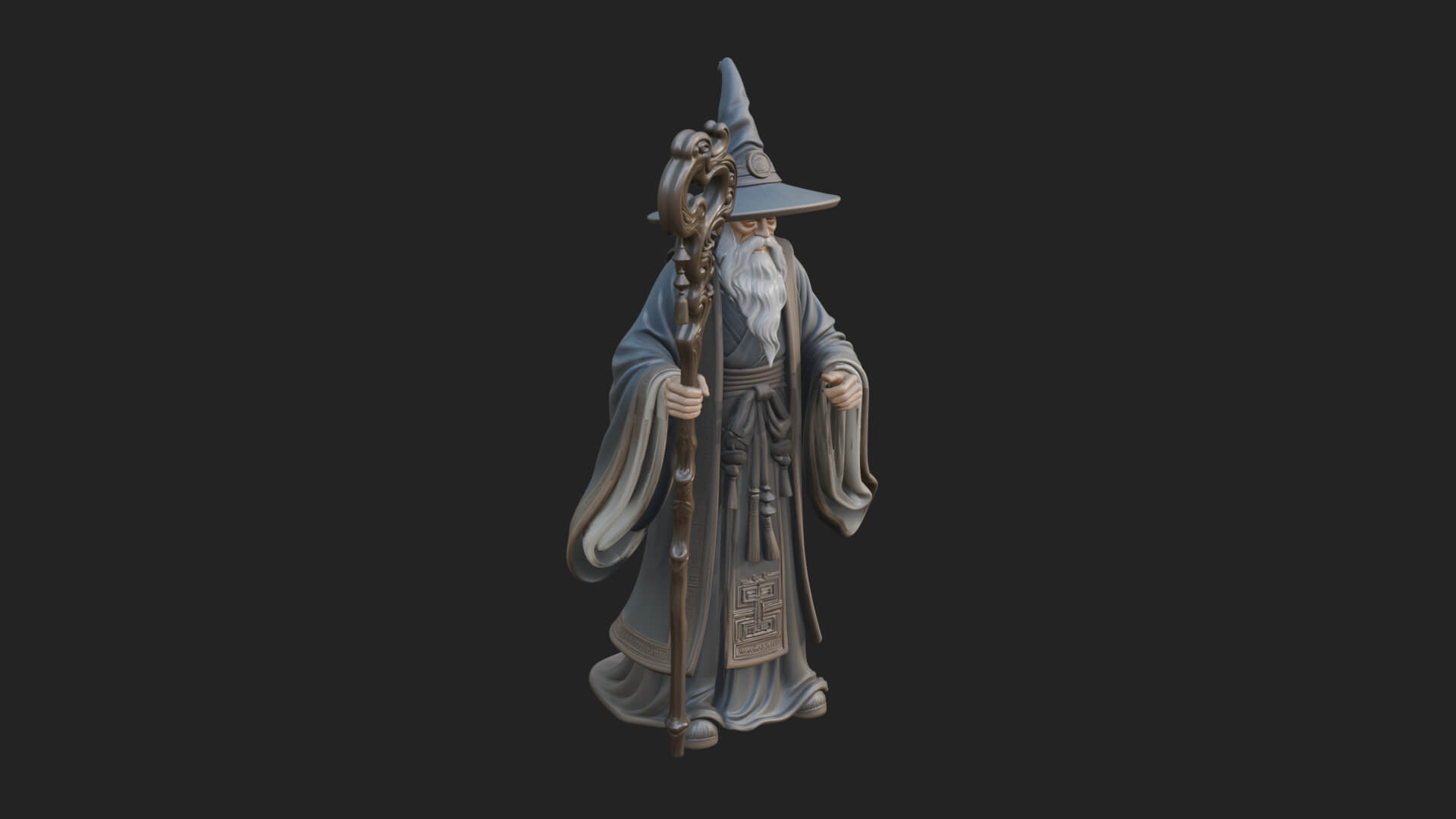 Hooded Wizard With Staff Statue Design 17 3D Print Model 3D Model