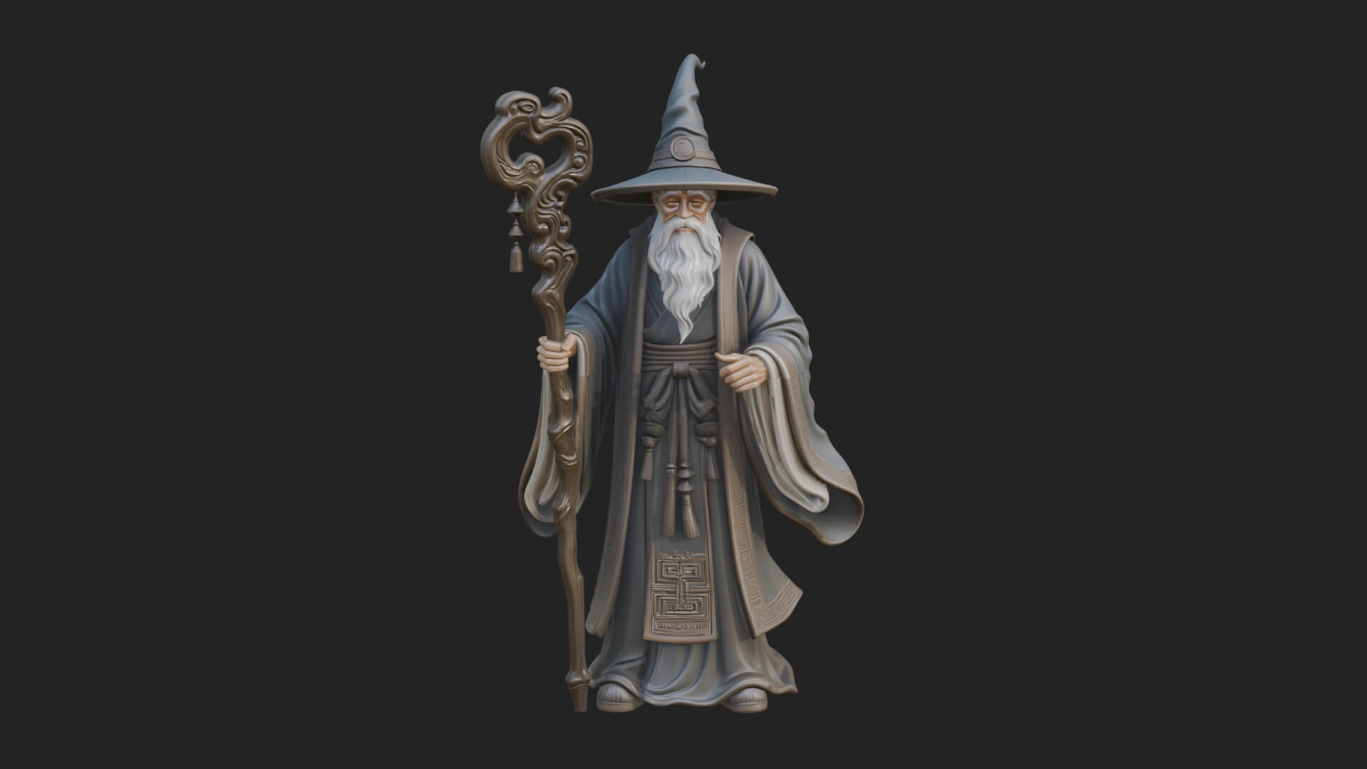 Hooded Wizard With Staff Statue Design 17 3D Print Model 3D Model