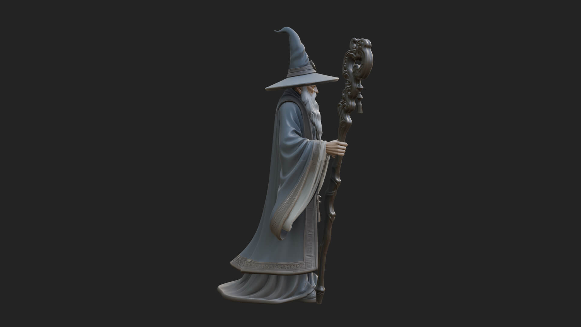 Hooded Wizard With Staff Statue Design 17 3D Print Model 3D Model