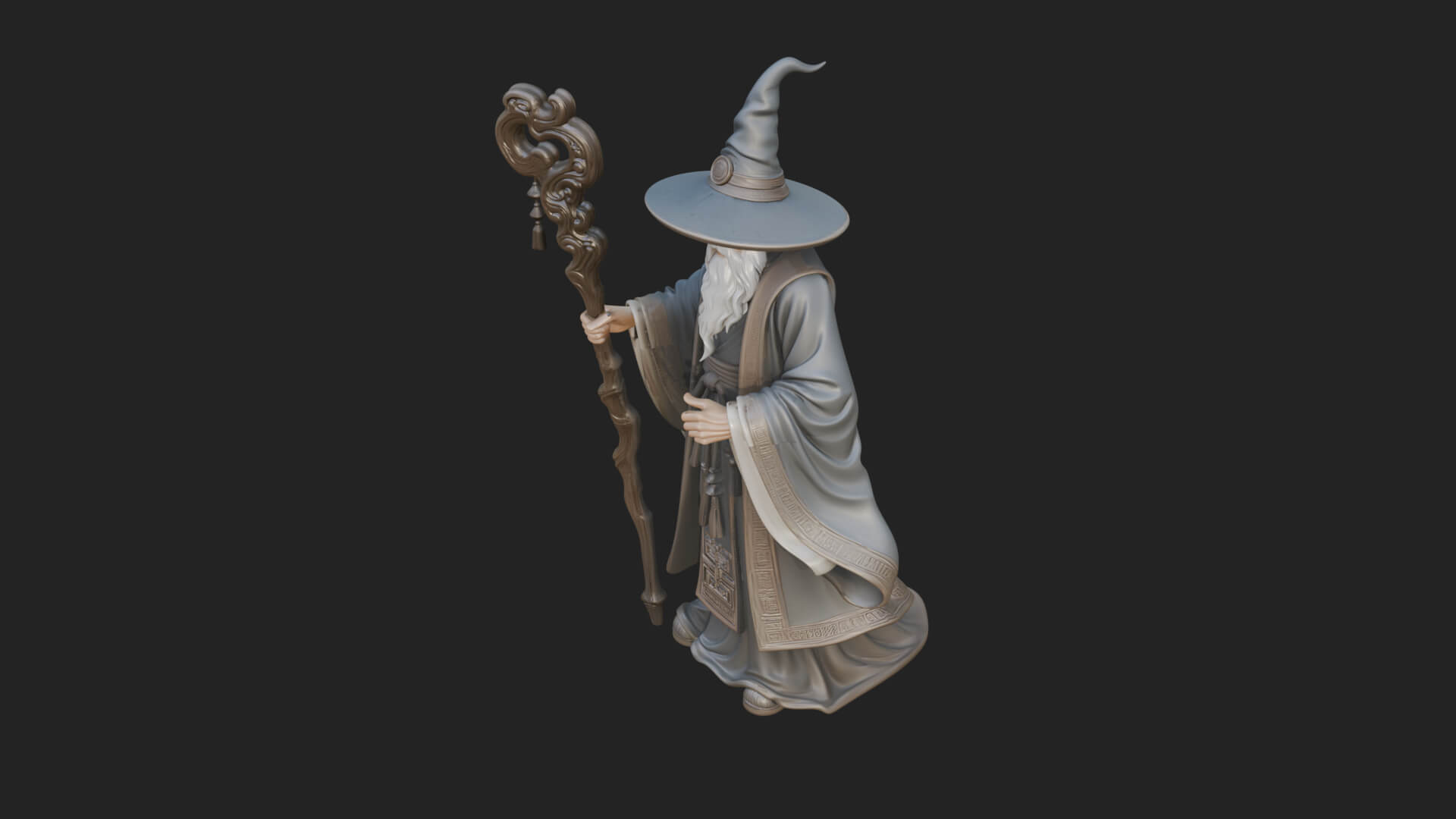 Hooded Wizard With Staff Statue Design 17 3D Print Model 3D Model