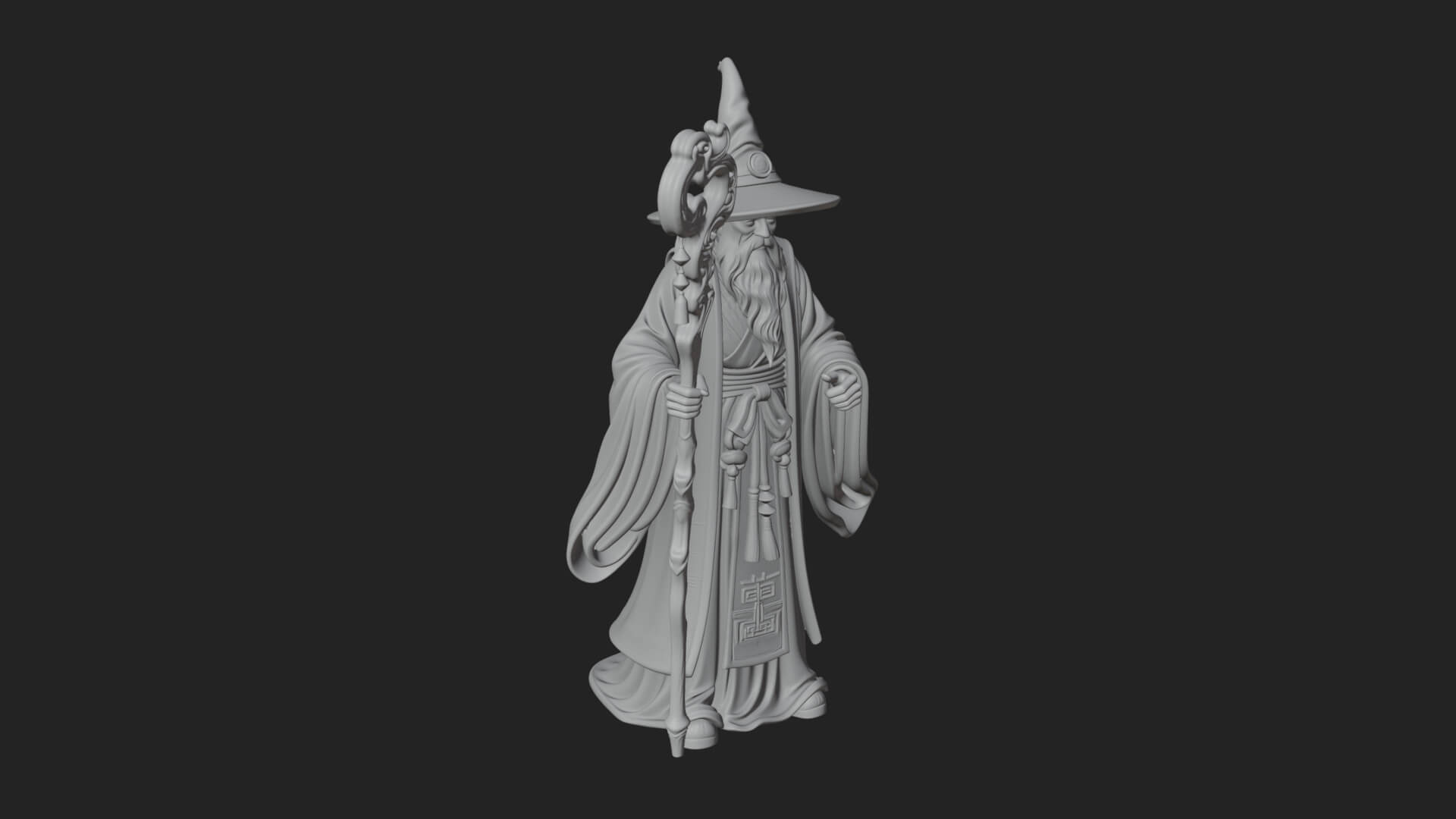 Hooded Wizard With Staff Statue Design 17 3D Print Model 3D Model