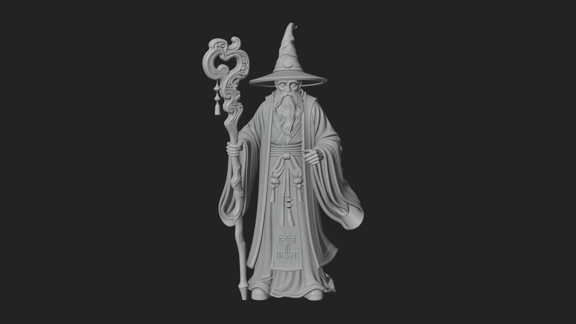 Hooded Wizard With Staff Statue Design 17 3D Print Model 3D Model